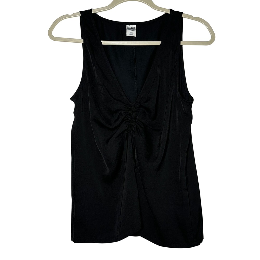 MELROSE and MARKET Black Ruched V Neck‎ Sleeveless Tank Top Women's Size S